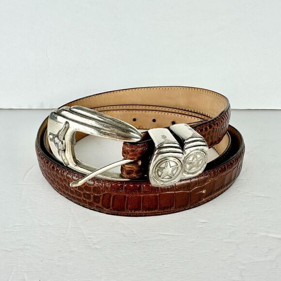 Fullerton Genuine Italian Calfskin Belt Size 54 Longhorn Steer Western 1.25" - Picture 1 of 6